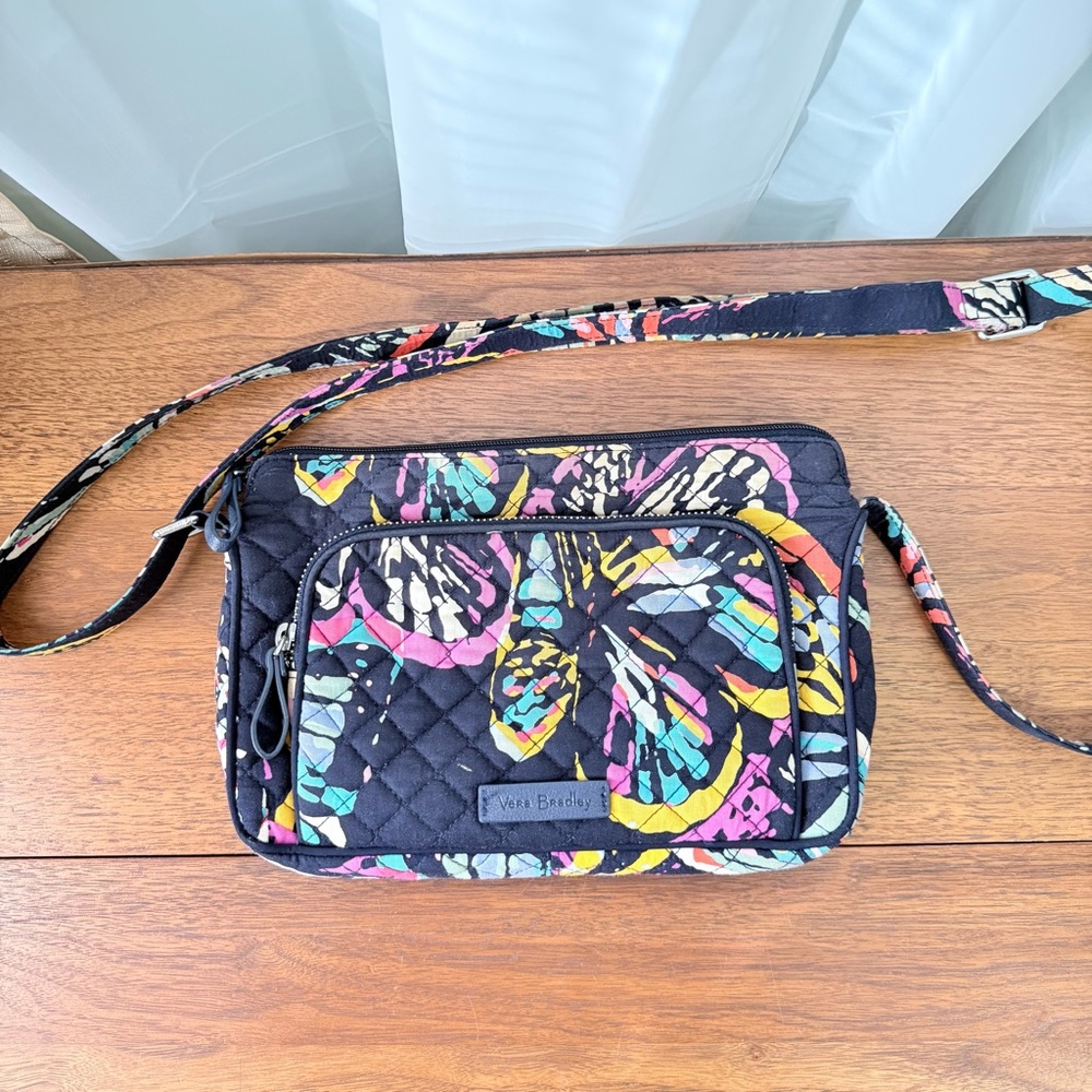 Vera Bradley RFID Iconic Small Crossbody  Navy Blue Butterfly Flutter Purse Bag